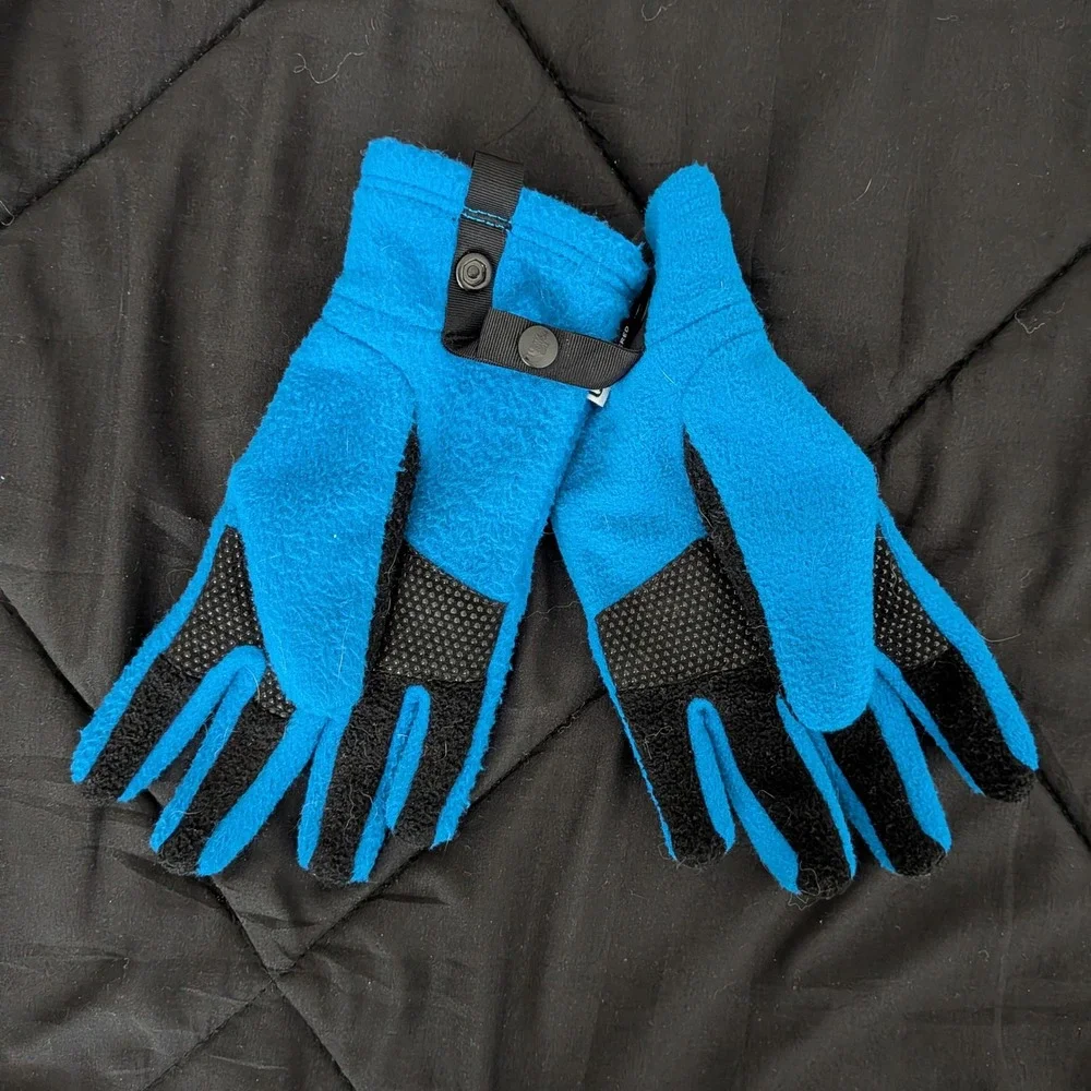 The North Face Youth Etip Fleece Gloves Blue Black Touchscreen Size Small